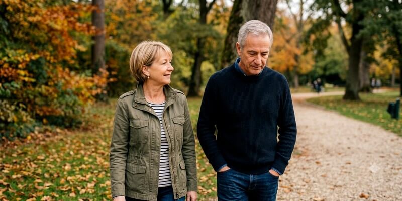Homme veuf avec une femme au parc
