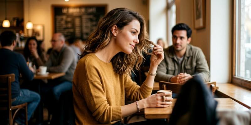 Belle femme qui joue avec ses cheveux pour attirer l'attention