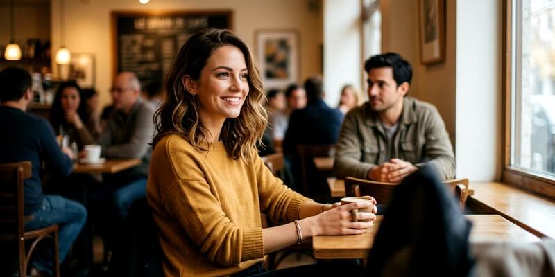 Femme souriante dans un café