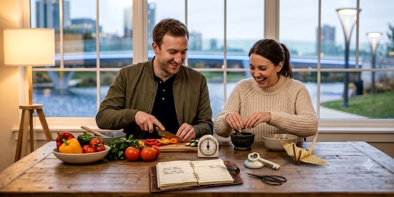 Couple préparant un repas à la maison