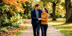 Couple se promenant au parc