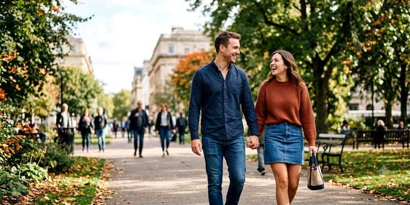 Couple se promenant dans un parc