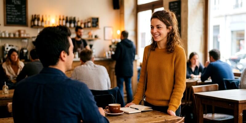 Femme souriante au bar