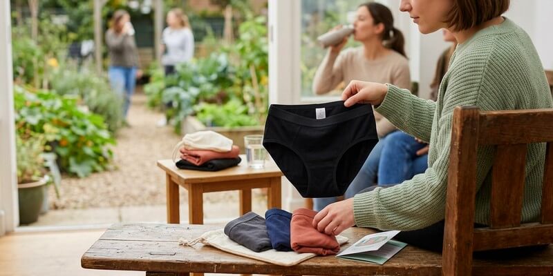Femme tenant des culottes menstruelles